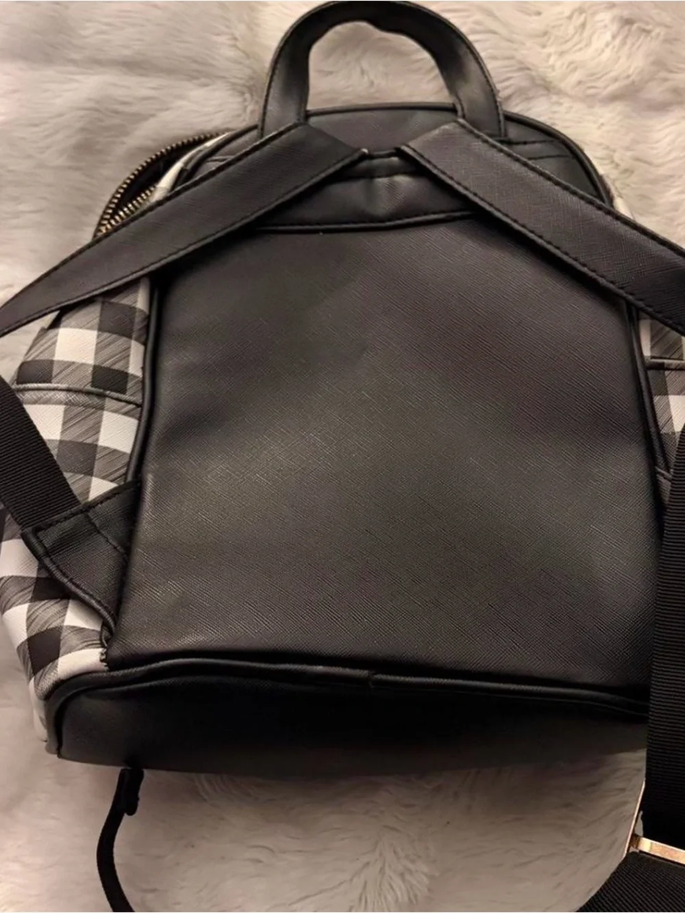 Girls’ Black & White Check Mini Backpack